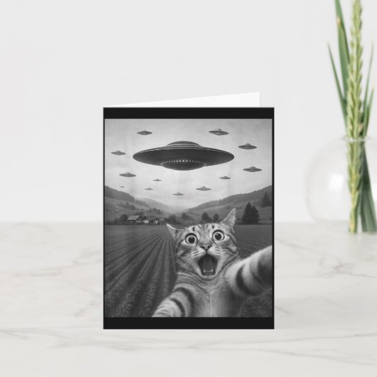 Grappige Verraste Ed Kat Selfie Met Alien Ufo Kat Kaart (Voorkant)