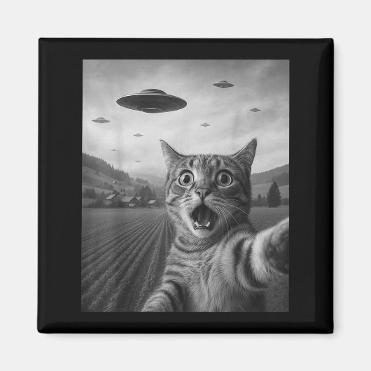 Grappige Verraste Ed Kat Selfie Met Alien Ufo Kat  Magneet (Voorkant)