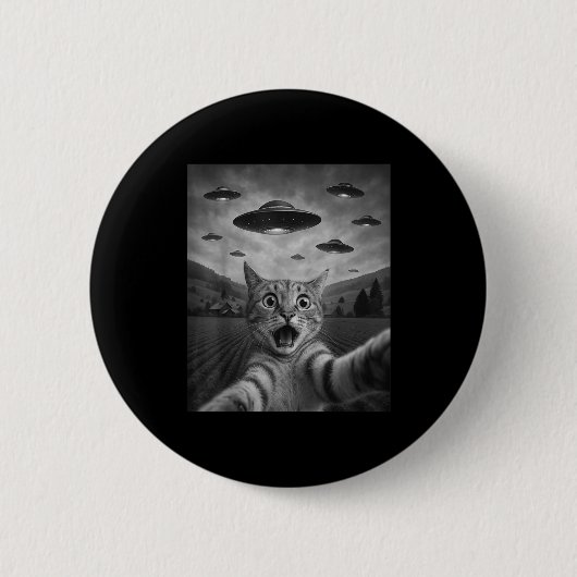 Grappige Verraste Ed Kat Selfie Met Alien Ufo Kat Ronde Button 5,7 Cm (Voorkant)