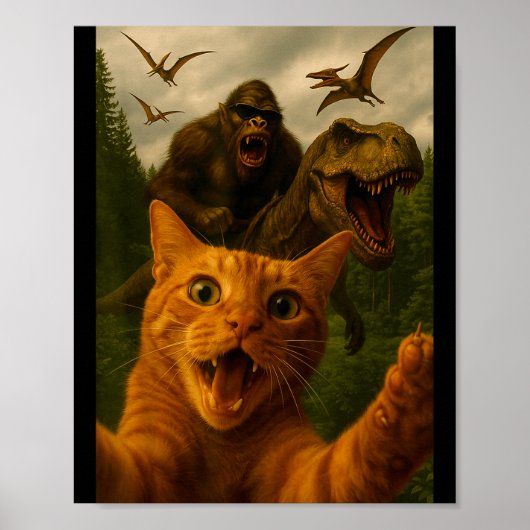 Grappige Verraste Ed Kat Selfie Met Bigfoot T-rex Poster (Voorkant)