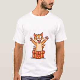 Grappige Verraste Kat die uit een Cadeau Doos Spri T-shirt