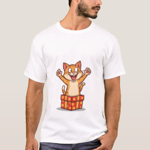 Grappige Verraste Kat die uit een Cadeau Doos Spri T-shirt