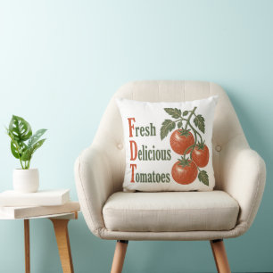 Grappige verse heerlijke tomaten vintage houtsnede kussen