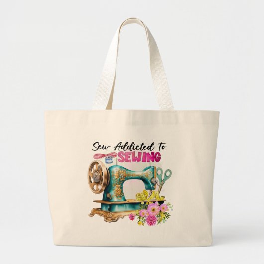 Grappige verslaafde naaiwoord kunst grote tote bag (Voorkant)