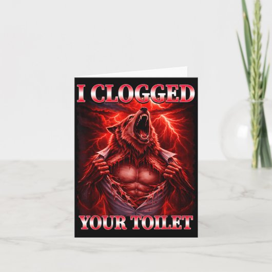 Grappige verstopte wc alpha wolf meme brainrot kaart (Voorkant)