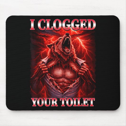 Grappige verstopte wc alpha wolf meme brainrot muismat (Voorkant)