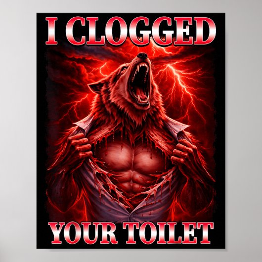 Grappige verstopte wc alpha wolf meme brainrot poster (Voorkant)