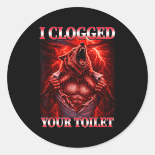 Grappige verstopte wc alpha wolf meme brainrot ronde sticker