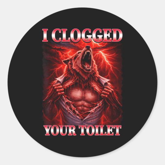 Grappige verstopte wc alpha wolf meme brainrot ronde sticker (Voorkant)