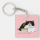 Grappige Verwende Schotse Kat Voer Kat Roze Sleutelhanger (Voorkant)