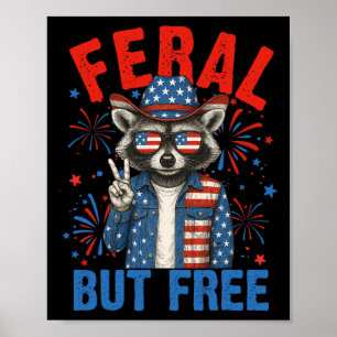 Grappige Verwilderde Maar Vrije USA Wasbeer 4e Jul Poster