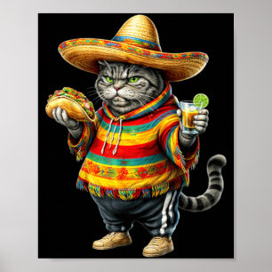 Grappige Vette Kat Cinco De Mayo Vette Kitten Kat Poster
