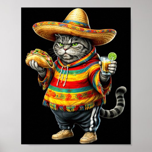 Grappige Vette Kat Cinco De Mayo Vette Kitten Kat Poster (Voorkant)