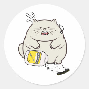Grappige Vette Kat gemorste mayonaise Ronde Sticker