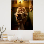 Grappige Vette Kat Leest Krant op Toilet Poster (Keuken)