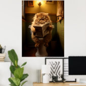 Grappige Vette Kat Leest Krant op Toilet Poster (Thuiskantoor)