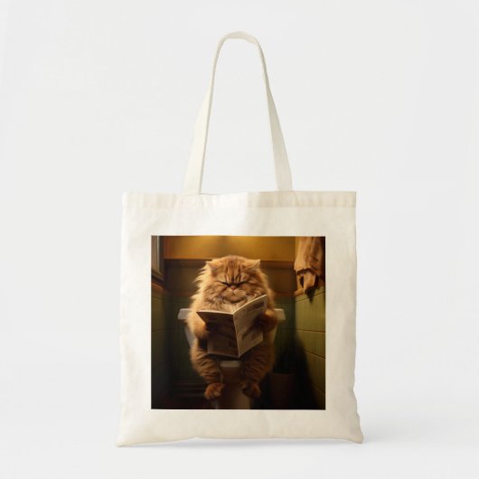 Grappige Vette Kat Leest Krant op Toilet Tote Bag (Voorkant)