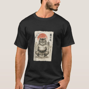 Grappige Vette Kat Sumo Worstelaar Sumi e Japanse T-shirt