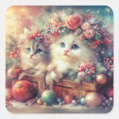 Grappige Victoriaans kerst Kittens Vierkante Sticker (Voorkant)