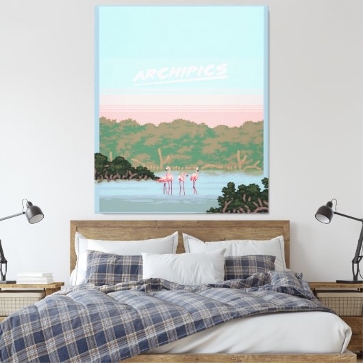 Grappige Vier Famingo Liefhebbers | Flamingo Gesch Canvas Afdruk (Insitu (Slaapkamer))