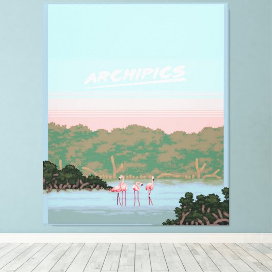 Grappige Vier Famingo Liefhebbers | Flamingo Gesch Canvas Afdruk (Insitu (Houten vloer))