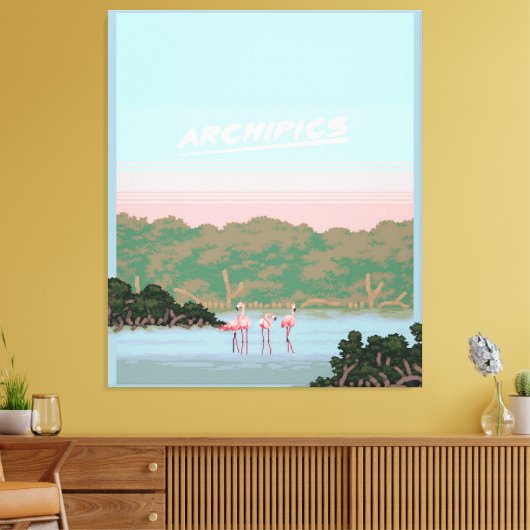 Grappige Vier Famingo Liefhebbers | Flamingo Gesch Canvas Afdruk (Insitu (Woonkamer))