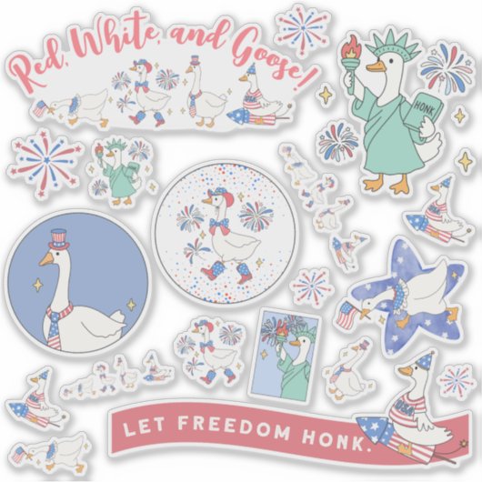 Grappige Vierde Juli Gekke Patriottische Ganzenpar Sticker (Voorkant)