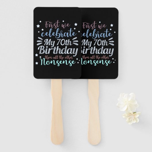 grappige viering van de 70e verjaardag handwaaier (Voorkant en achterkant)
