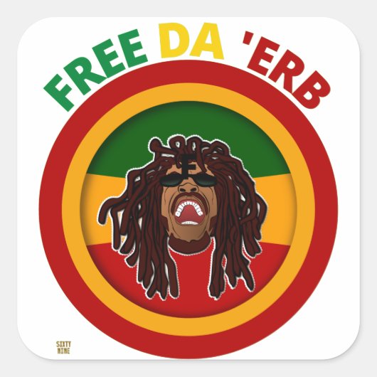 grappige vierkante sticker "FREE DA'ERB" (Voorkant)