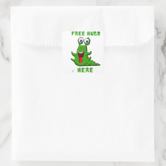 grappige vierkante sticker "FREE HUGZ..." (Tas)