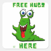 grappige vierkante sticker "FREE HUGZ..." (Voorkant)
