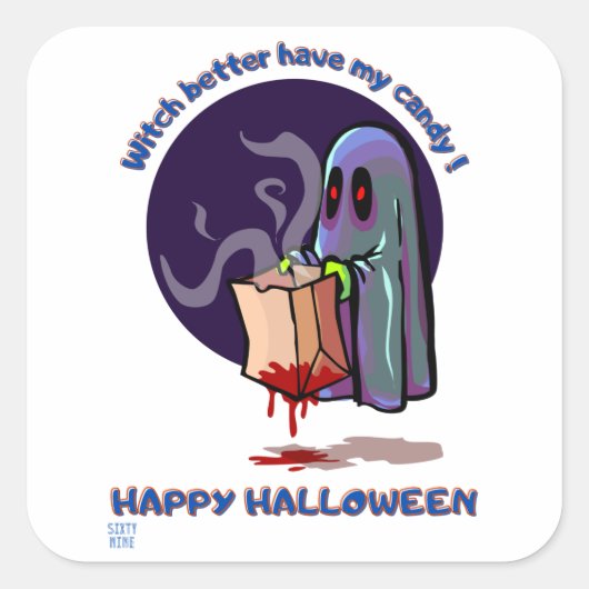 grappige vierkante sticker "HAPPY HALLOWEEN 2" (Voorkant)