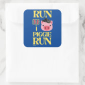 grappige vierkante sticker "RUN PIGGIE" (Tas)