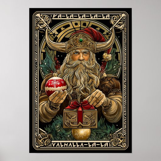Grappige Viking Kerstman Valhalla Kerstmis Yule Poster (Voorkant)