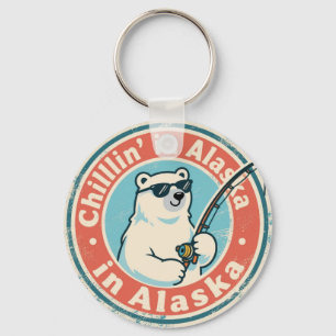 Grappige Vintage Alaska Chillen Ijsbeer Vissen Sleutelhanger