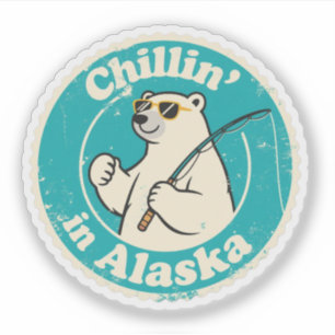 Grappige Vintage Alaska Chillen Ijsbeer Vissen Sticker