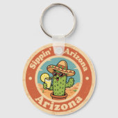 Grappige Vintage Arizona Sippin Cactus Sleutelhanger (Achterkant)