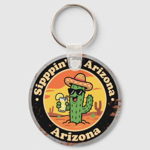 Grappige Vintage Arizona Sippin Cactus Sleutelhanger