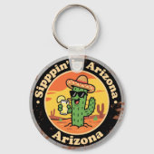 Grappige Vintage Arizona Sippin Cactus Sleutelhanger (Achterkant)
