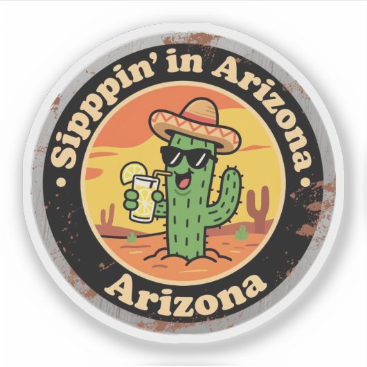 Grappige Vintage Arizona Sippin Cactus Sticker (Voorkant)