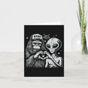 Grappige Vintage Bigfoot en Alien Hart Handteken Kaart