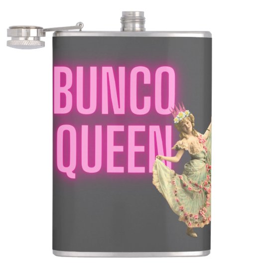 Grappige Vintage Bunco Koningin Heupfles (Geopend)