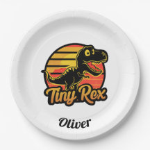 Grappige vintage dinosaurus Trex bij zonsondergang