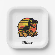 Grappige vintage dinosaurus Trex bij zonsondergang