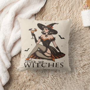 Grappige Vintage Drink Op Heksen Halloween Kussen