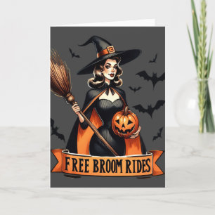 Grappige Vintage Gratis Bezem Ritten Heks Hallowee Feestdagen Kaart