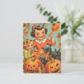 Grappige Vintage Halloween Meisjes Briefkaart (Staand voorkant)