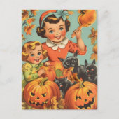 Grappige Vintage Halloween Meisjes Briefkaart (Voorkant)