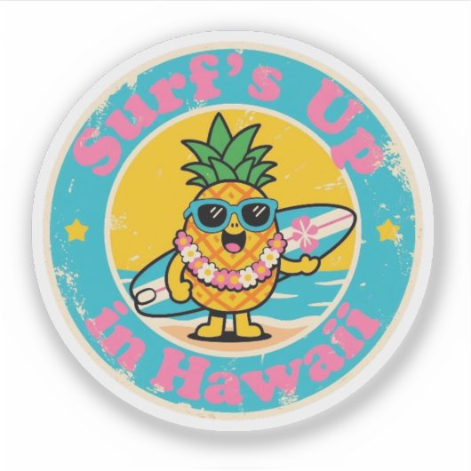 Grappige Vintage Hawaï Pijnboom Surfen Retro Sticker (Voorkant)