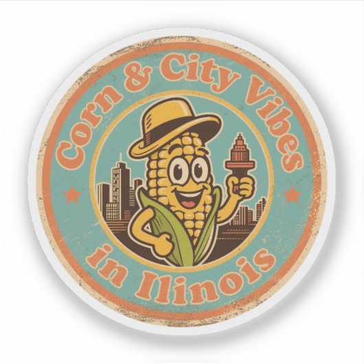 Grappige Vintage Illinois Mais en Retro Stad Sticker (Voorkant)